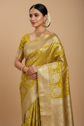 Indian Model in Lime Yellow Tissue Silk Saree