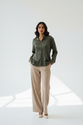 Indian Model in Olive Green Satin Shirt
