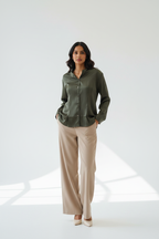 Indian Model in Olive Green Satin Shirt