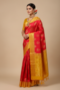 Indian Model in Red and Yellow Two-Tone Silk Saree