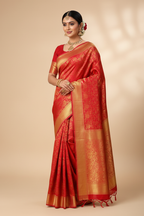 Indian Model in Red Banarasi Saree