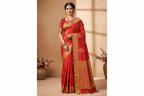 Indian Model in Red Kanchipuram Silk Saree