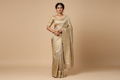 Indian Model Wearing Golden Iridescent Tissue Silk Saree