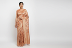 Indian Model Wearing Peach Brocade Saree