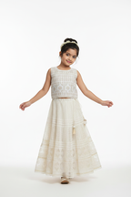 Kid in All-White Chikankari Lehenga Choli Set