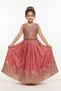 Kid in Dusty Rose Cross-Stitch Choli with Temple Border Lehenga