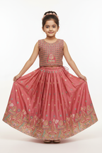 Kid in Dusty Rose Cross-Stitch Choli with Temple Border Lehenga