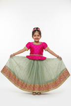 Kid in Hot Pink Peplum Choli with Mint Green Lehenga