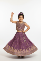 Kid in Lavender Zardozi Choli with Purple Lehenga