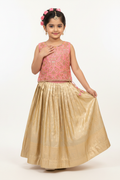 Kid in Pink Zardozi Choli with Gold Tissue Lehenga