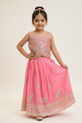 Kid in Pink Zardozi Choli with Pink Box-Pleat Lehenga