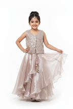 Kid in Silver Pearl Choli with Asymmetric Ruffle Lehenga