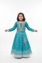 Kid in Teal Mirror Work Choli with Teal Lehenga