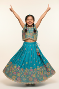 Kid in Teal Multicolor Sequin Choli with Teal Lehenga
