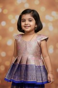 Kid wearing pink and blue Banarasi ethnic frock