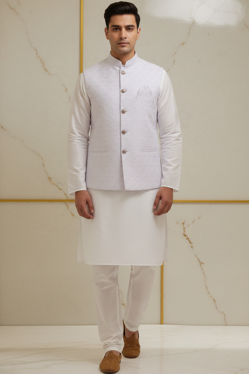 Latest Designer Kurta Pyjama with Nehru Jacket