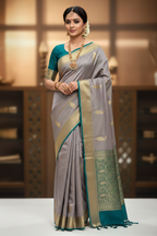 Lavender & Teal Mysore Silk Saree - Ad Model Shot