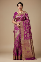 Magenta Violet Banarasi Deer Saree Model