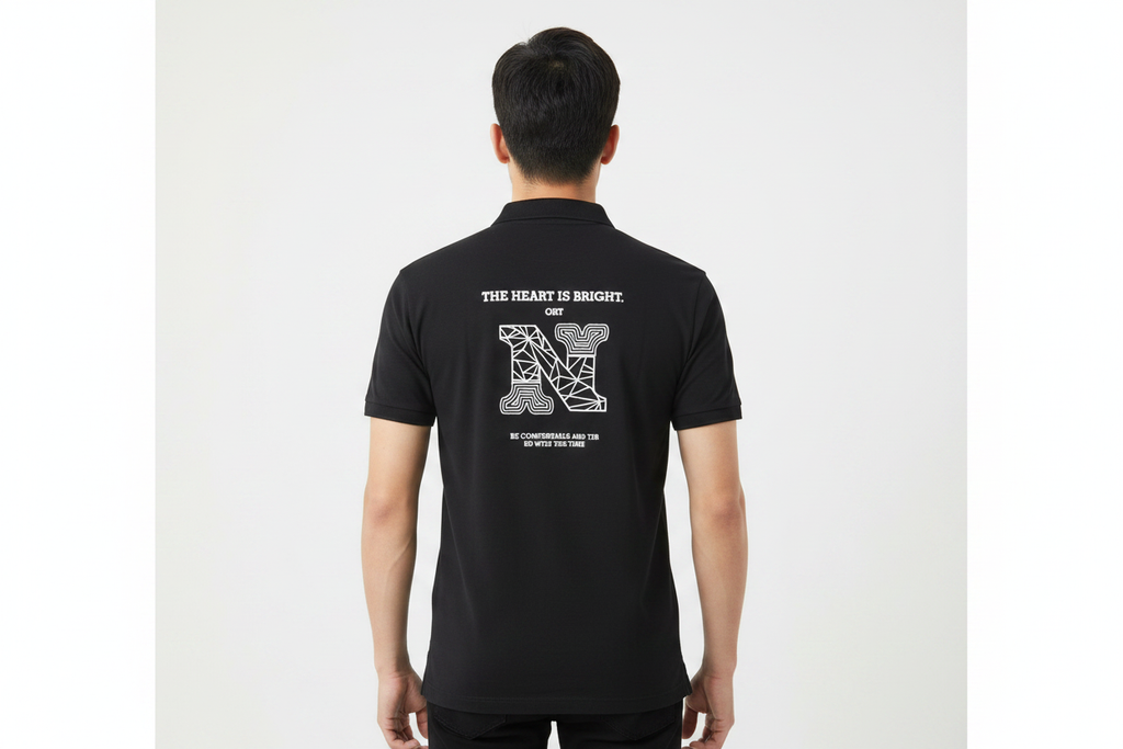 Male model - back pose black polo