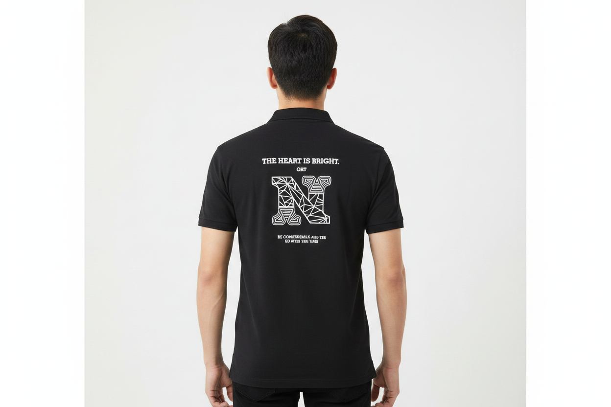Male model - back pose black polo
