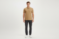 Male model wearing khaki beige polo shirt