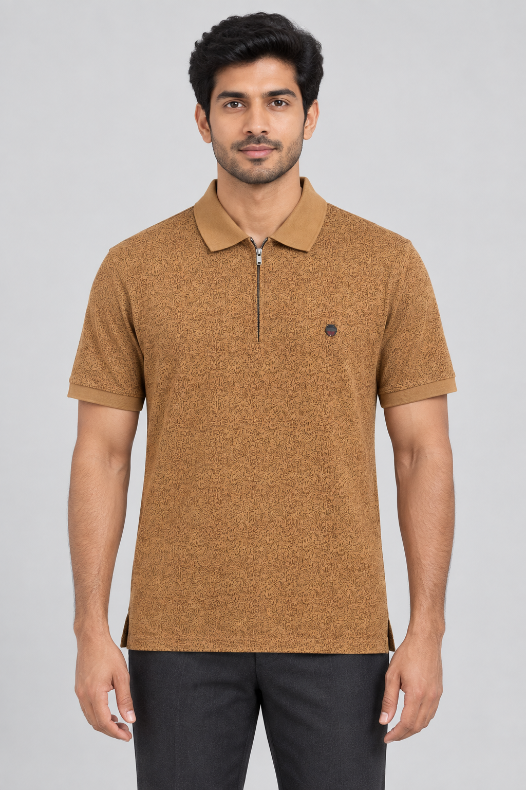 Male model wearing your tan polo shirt