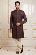 Man Wearing Burgundy Sherwani