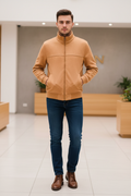 Man Wearing Camel Suede Zip Jacket