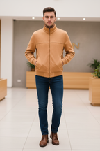 Man Wearing Camel Suede Zip Jacket