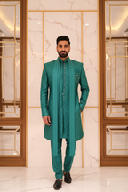 Man Wearing Emerald Green Sherwani Set