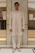 Man Wearing Ivory Blush Chikankari Sherwani