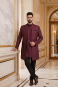 Man Wearing Maroon Sherwani Set
