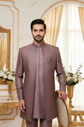 Man Wearing Mauve Sherwani Set