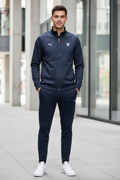 Man Wearing Navy Puma Ferrari Pinstripe Track Jacket