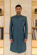 Man Wearing Teal Blue Sherwani
