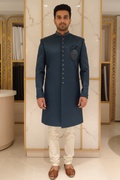 Man Wearing Teal Sherwani