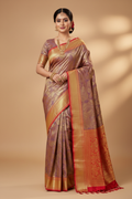 Mauve & Red Banarasi Silk Saree - Model Wearing