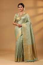 Mint Green Banarasi Silk Saree - Model Wearing