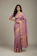 Model Draping Lavender Mysore Silk Crepe Saree