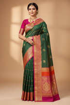 Model in Bottle Green Banarasi Saree