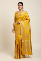 Model in Bright Gold Tissue Silk Kanjivaram Saree