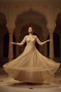 Model in Champagne Gold Tulle Gown - Palace Backdrop