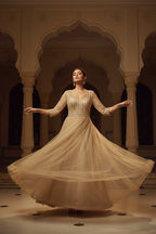 Model in Champagne Gold Tulle Gown - Palace Backdrop