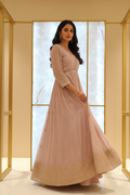 Model in Dusty Rose Anarkali with Gold Border