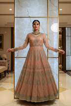 Model in Dusty Rose Embroidered Anarkali