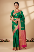 Model in Emerald Green Banarasi Saree