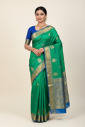 Model in Green and Blue Silk Saree