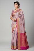 Model in Lilac Pink Saree with Magenta Border