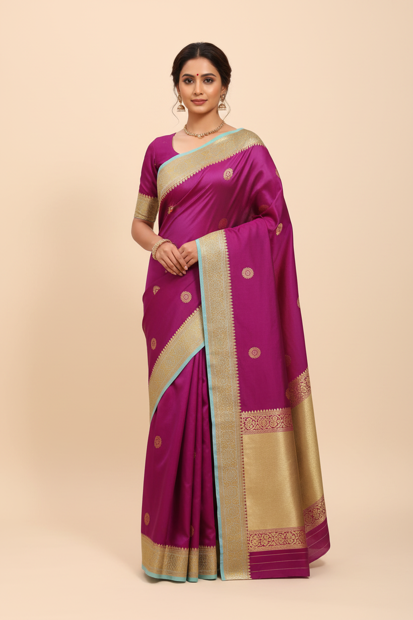 Model in Magenta Banarasi Saree