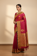 Model in Magenta Rani Pink Banarasi Saree